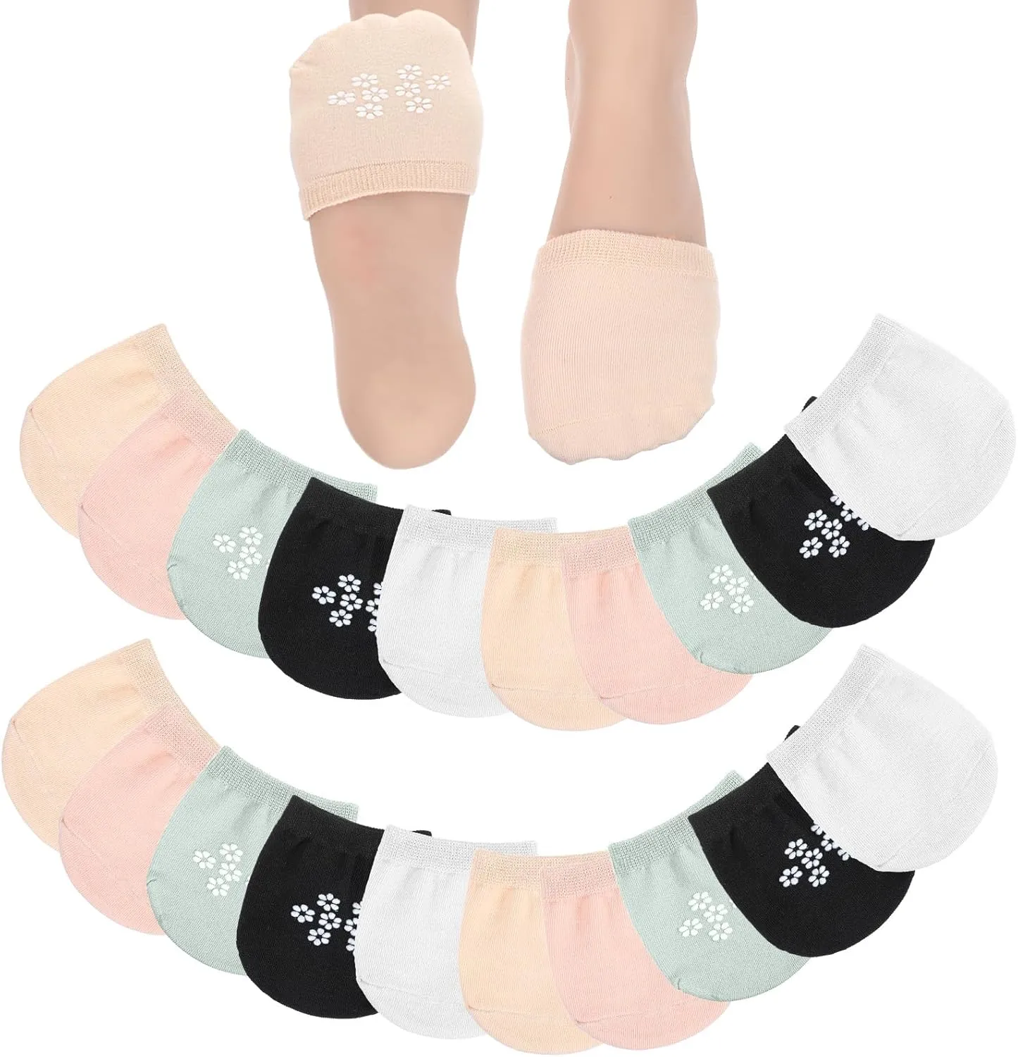10Pairs No Show Liner Half Socks Women's Toe Socks Ball of Foot Cushion Non Slip Toe Covers Seamless Topper Liner