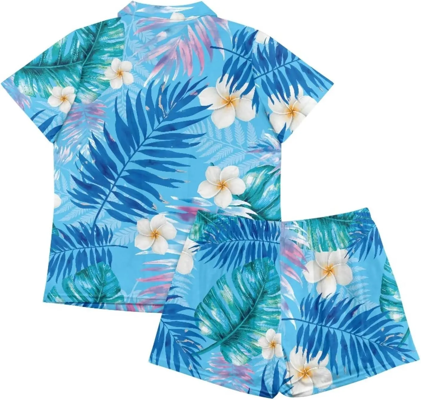 2 Pack Pajamas for Women Short Sleeve Shorts Sleepwear Soft Neck Pjs Set Floral Printed Loungewear Set Size S-XXL