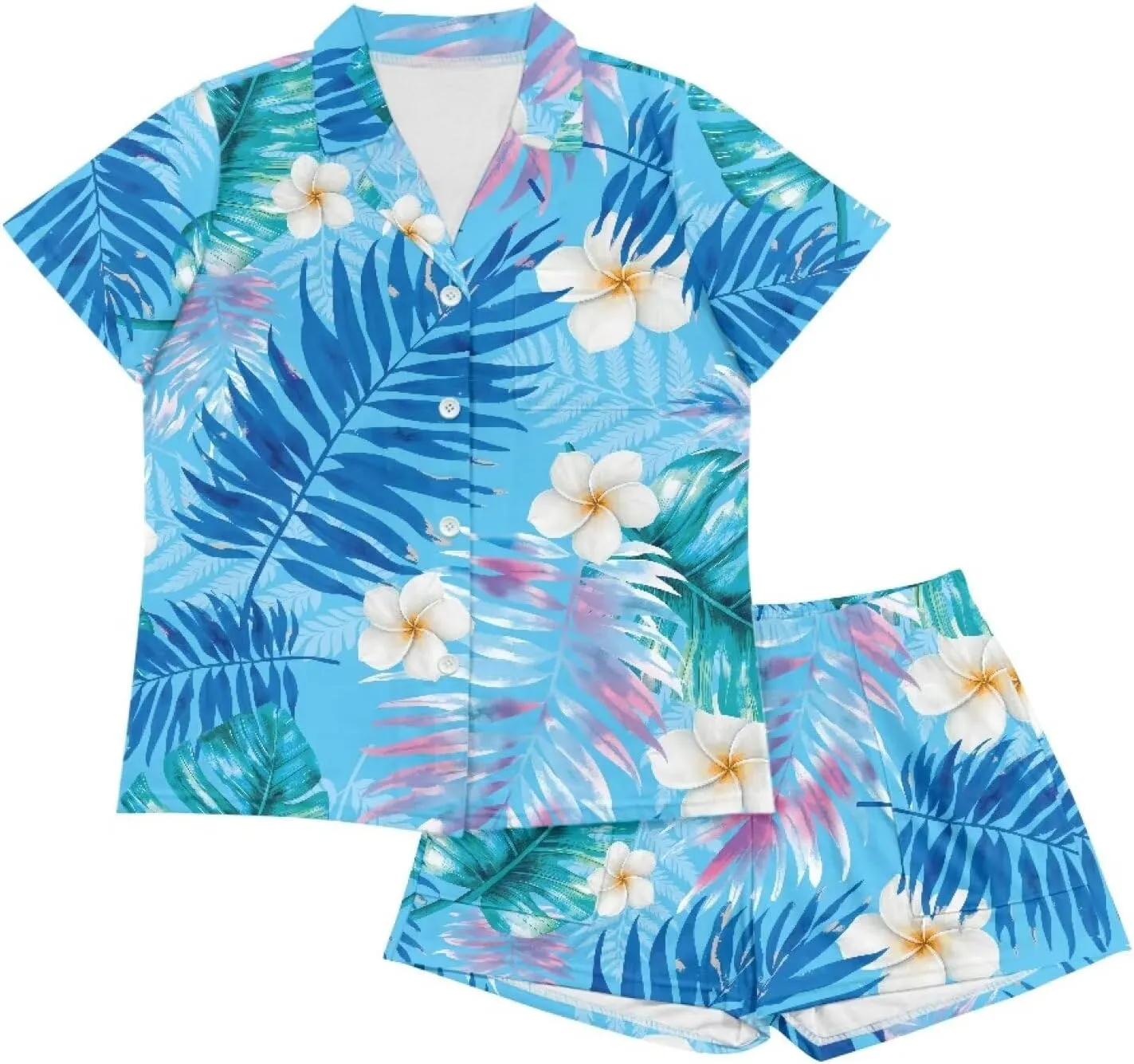 2 Pack Pajamas for Women Short Sleeve Shorts Sleepwear Soft Neck Pjs Set Floral Printed Loungewear Set Size S-XXL