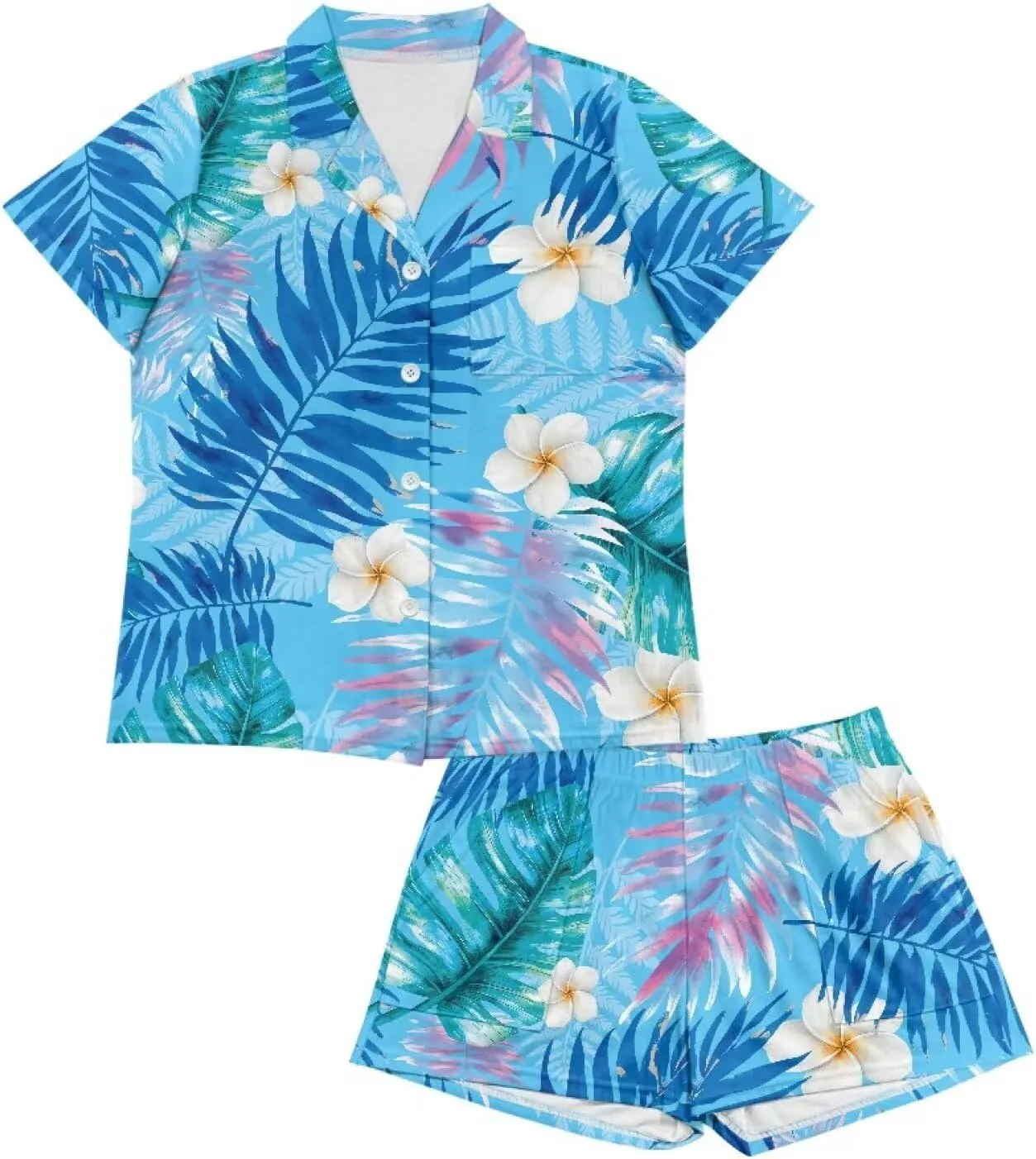 2 Pack Pajamas for Women Short Sleeve Shorts Sleepwear Soft Neck Pjs Set Floral Printed Loungewear Set Size S-XXL