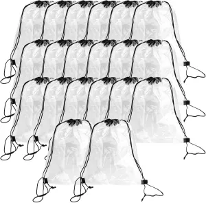 20 Pieces 17 x 13 Inch Clear Drawstring Bag, Plastic Drawstring Backpack Waterproof PVC Clear Drawstring Stadium Bag for Home, Stadium and Travel