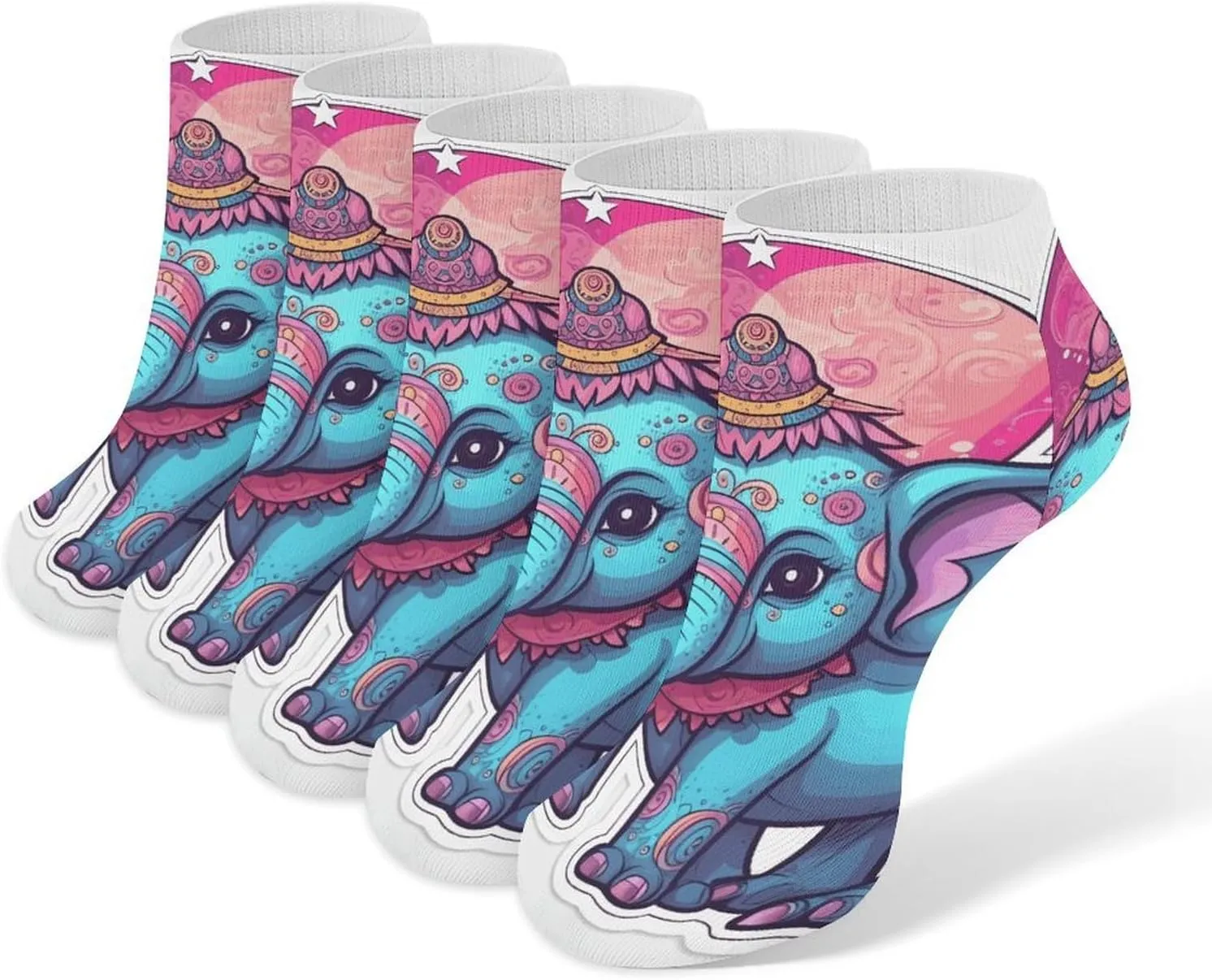 5 Pairs Ankle Socks Soft Breathable No Show Socks Comfortable Cotton Low Cut Casual Socks for Women Men A Blue Elephant