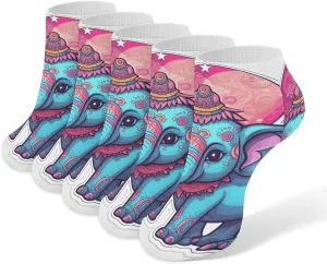 5 Pairs Ankle Socks Soft Breathable No Show Socks Comfortable Cotton Low Cut Casual Socks for Women Men A Blue Elephant