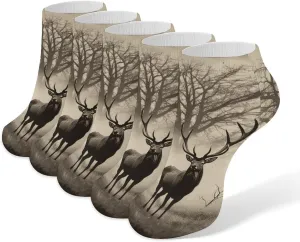 5 Pairs Ankle Socks Soft Breathable No Show Socks Comfortable Cotton Low Cut Casual Socks for Women Men Abstract Tree Elk Picture