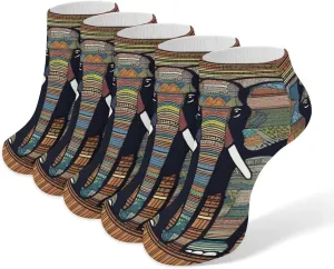 5 Pairs Ankle Socks Soft Breathable No Show Socks Comfortable Cotton Low Cut Casual Socks for Women Men African Elephant