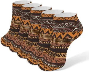 5 Pairs Ankle Socks Soft Breathable No Show Socks Comfortable Cotton Low Cut Casual Socks for Women Men African Mud Cloth Tribal