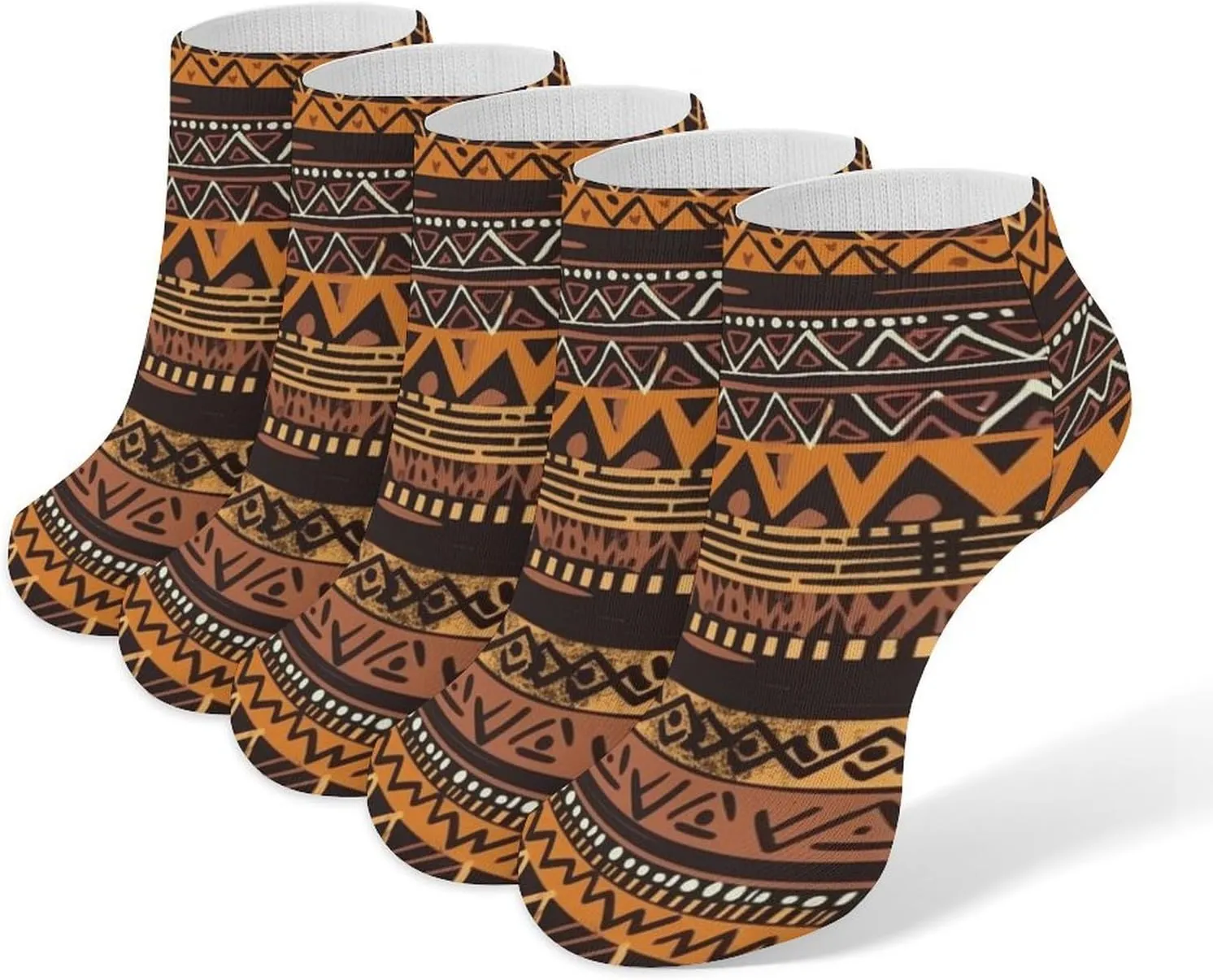 5 Pairs Ankle Socks Soft Breathable No Show Socks Comfortable Cotton Low Cut Casual Socks for Women Men African Mud Cloth Tribal
