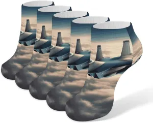 5 Pairs Ankle Socks Soft Breathable No Show Socks Comfortable Cotton Low Cut Casual Socks for Women Men Aircraft Fighter Jets