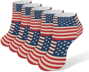 5 Pairs Ankle Socks Soft Breathable No Show Socks Comfortable Cotton Low Cut Casual Socks for Women Men American Flags