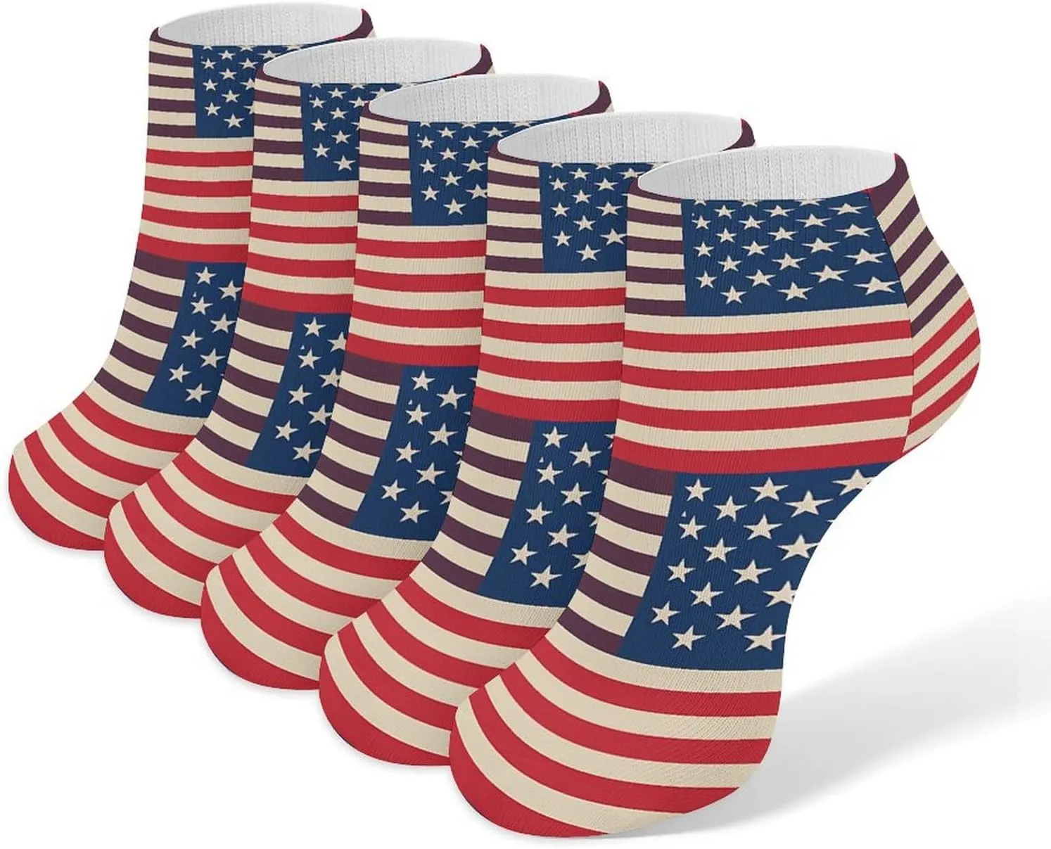 5 Pairs Ankle Socks Soft Breathable No Show Socks Comfortable Cotton Low Cut Casual Socks for Women Men American Flags