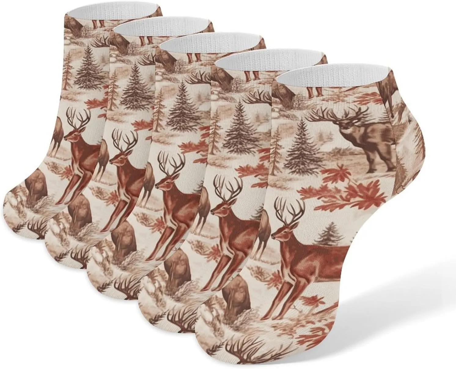 5 Pairs Ankle Socks Soft Breathable No Show Socks Comfortable Cotton Low Cut Casual Socks for Women Men Animal Wilderness Bear Deer