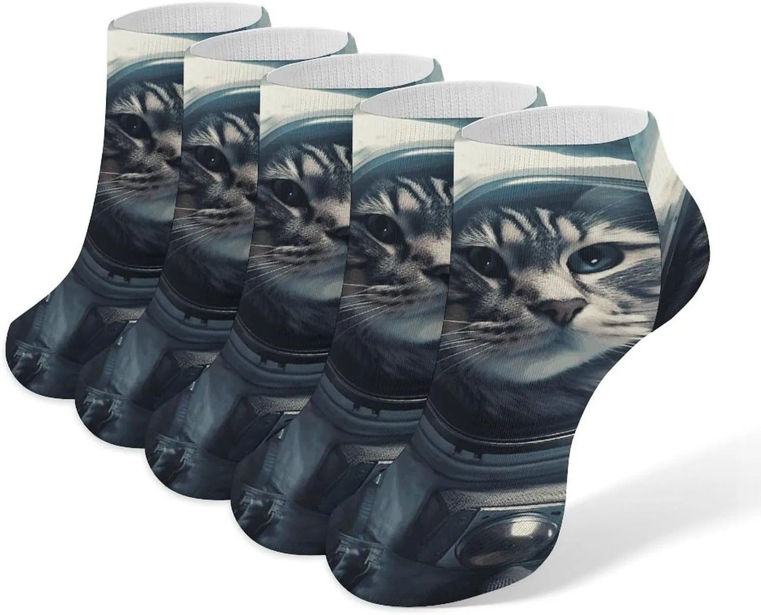 5 Pairs Ankle Socks Soft Breathable No Show Socks Comfortable Cotton Low Cut Casual Socks for Women Men Astronaut Cat in Space
