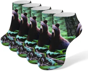 5 Pairs Ankle Socks Soft Breathable No Show Socks Comfortable Cotton Low Cut Casual Socks for Women Men Bear in The Wild