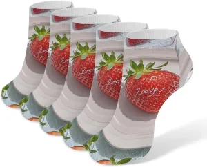 5 Pairs Ankle Socks Soft Breathable No Show Socks Comfortable Cotton Low Cut Casual Socks for Women Men Beautiful Strawberry