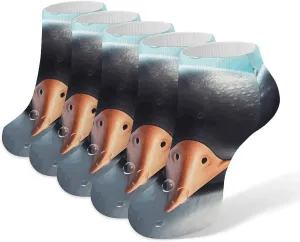 5 Pairs Ankle Socks Soft Breathable No Show Socks Comfortable Cotton Low Cut Casual Socks for Women Men Big Eyed Penguin