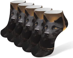 5 Pairs Ankle Socks Soft Breathable No Show Socks Comfortable Cotton Low Cut Casual Socks for Women Men Black German Shepherd Dog