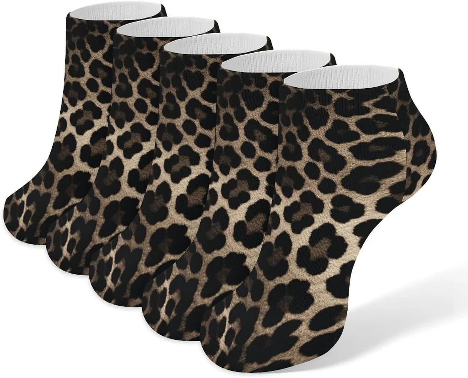 5 Pairs Ankle Socks Soft Breathable No Show Socks Comfortable Cotton Low Cut Casual Socks for Women Men Black Leopard Print