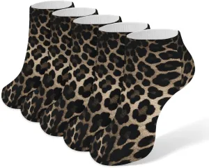 5 Pairs Ankle Socks Soft Breathable No Show Socks Comfortable Cotton Low Cut Casual Socks for Women Men Black Leopard Print