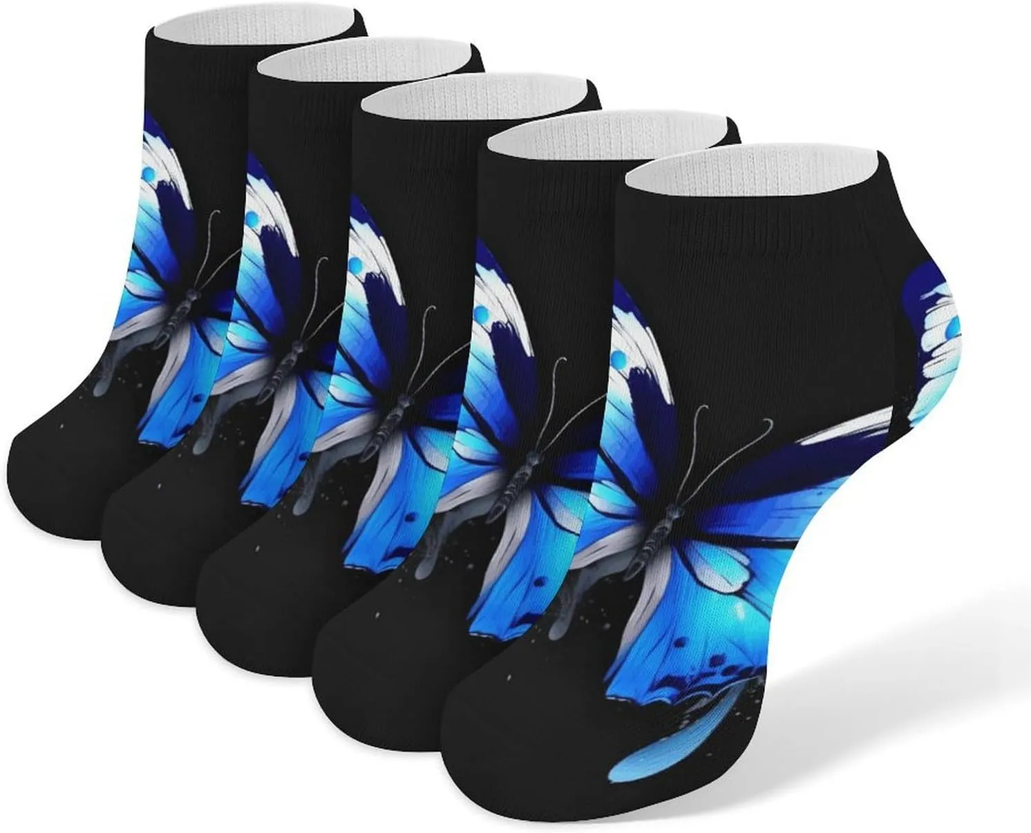 5 Pairs Ankle Socks Soft Breathable No Show Socks Comfortable Cotton Low Cut Casual Socks for Women Men Blue Butterfly