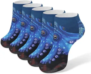 5 Pairs Ankle Socks Soft Breathable No Show Socks Comfortable Cotton Low Cut Casual Socks for Women Men Blue Octopus