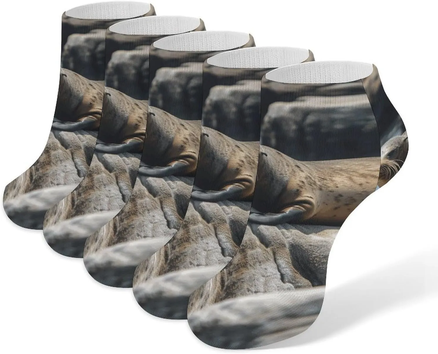 5 Pairs Ankle Socks Soft Breathable No Show Socks Comfortable Cotton Low Cut Casual Socks for Women Men Brown Seal on The Rock