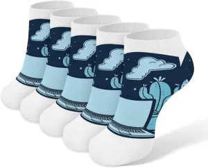5 Pairs Ankle Socks Soft Breathable No Show Socks Comfortable Cotton Low Cut Casual Socks for Women Men Cactus Pattern