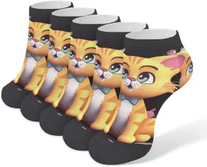 5 Pairs Ankle Socks Soft Breathable No Show Socks Comfortable Cotton Low Cut Casual Socks for Women Men Cartoon Cat