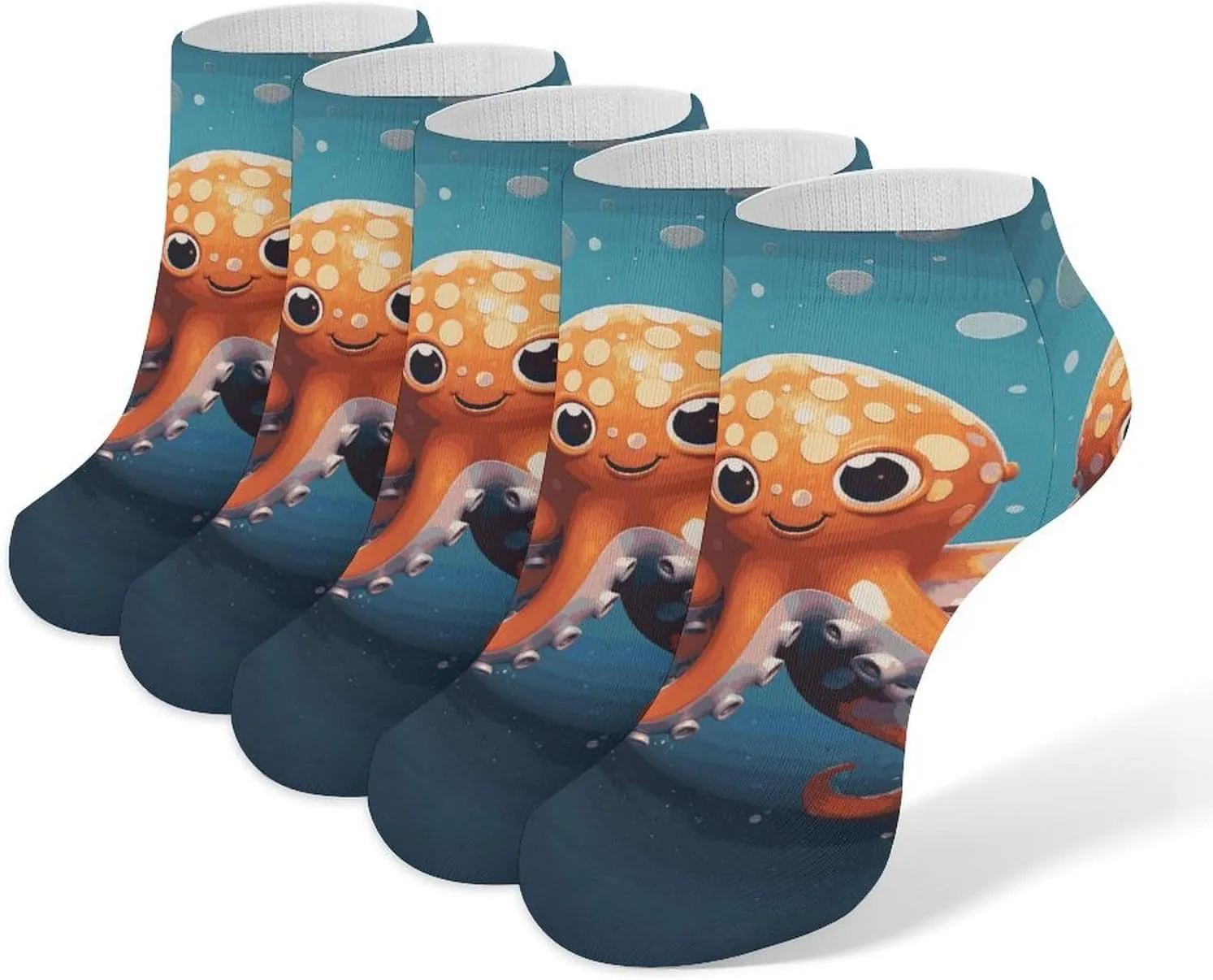 5 Pairs Ankle Socks Soft Breathable No Show Socks Comfortable Cotton Low Cut Casual Socks for Women Men Cartoon Octopus