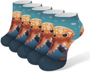 5 Pairs Ankle Socks Soft Breathable No Show Socks Comfortable Cotton Low Cut Casual Socks for Women Men Cartoon Octopus