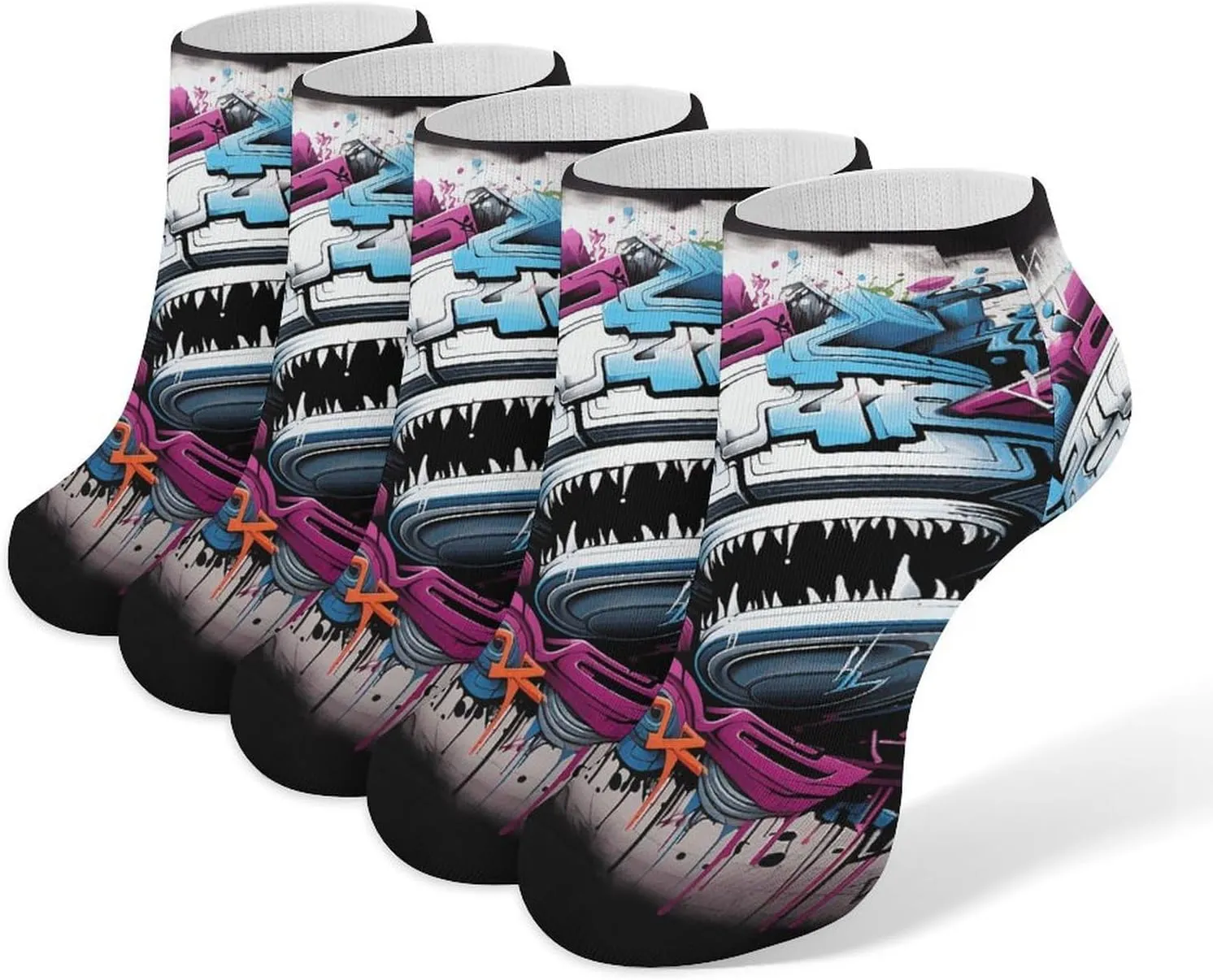 5 Pairs Ankle Socks Soft Breathable No Show Socks Comfortable Cotton Low Cut Casual Socks for Women Men Colorful Graffiti