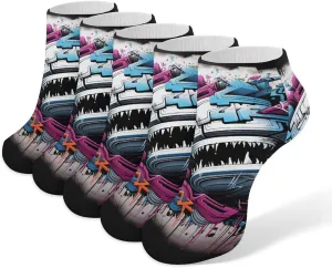 5 Pairs Ankle Socks Soft Breathable No Show Socks Comfortable Cotton Low Cut Casual Socks for Women Men Colorful Graffiti