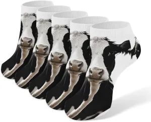 5 Pairs Ankle Socks Soft Breathable No Show Socks Comfortable Cotton Low Cut Casual Socks for Women Men Cow in Black And White