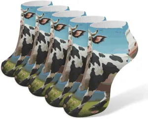5 Pairs Ankle Socks Soft Breathable No Show Socks Comfortable Cotton Low Cut Casual Socks for Women Men Cow
