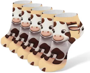 5 Pairs Ankle Socks Soft Breathable No Show Socks Comfortable Cotton Low Cut Casual Socks for Women Men Cute Cow