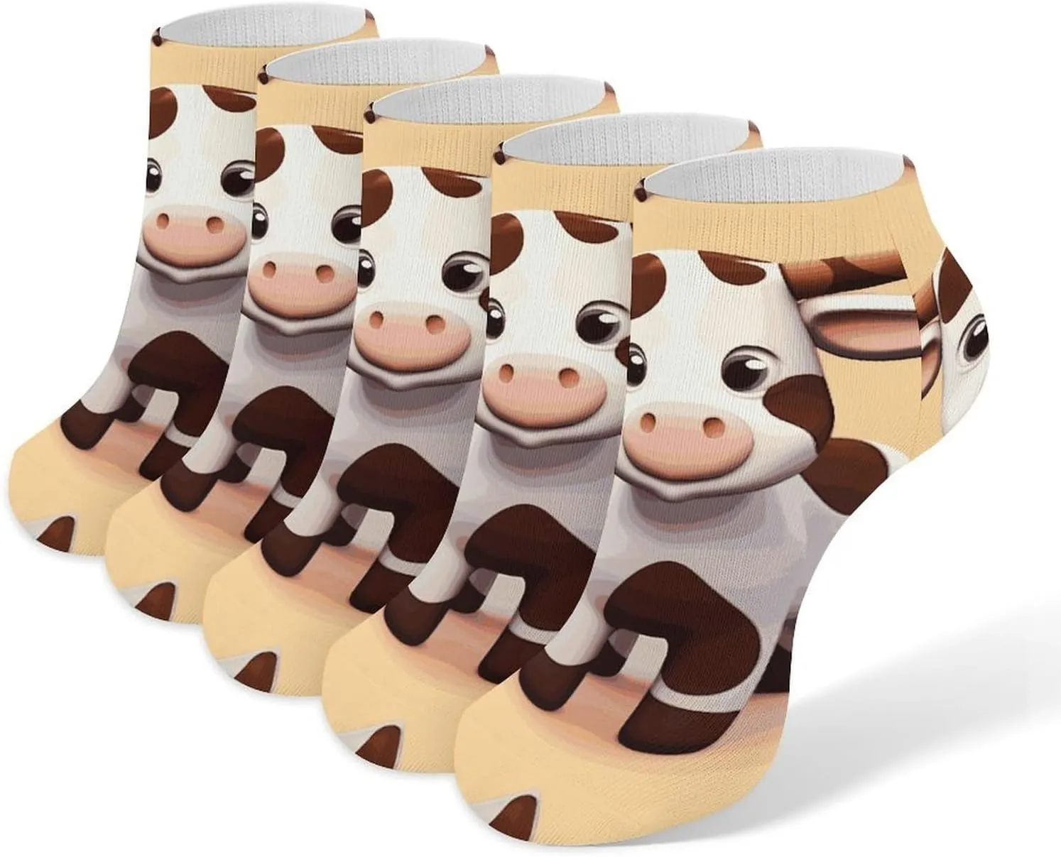 5 Pairs Ankle Socks Soft Breathable No Show Socks Comfortable Cotton Low Cut Casual Socks for Women Men Cute Cow