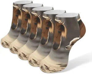 5 Pairs Ankle Socks Soft Breathable No Show Socks Comfortable Cotton Low Cut Casual Socks for Women Men Cute Dog And Horse