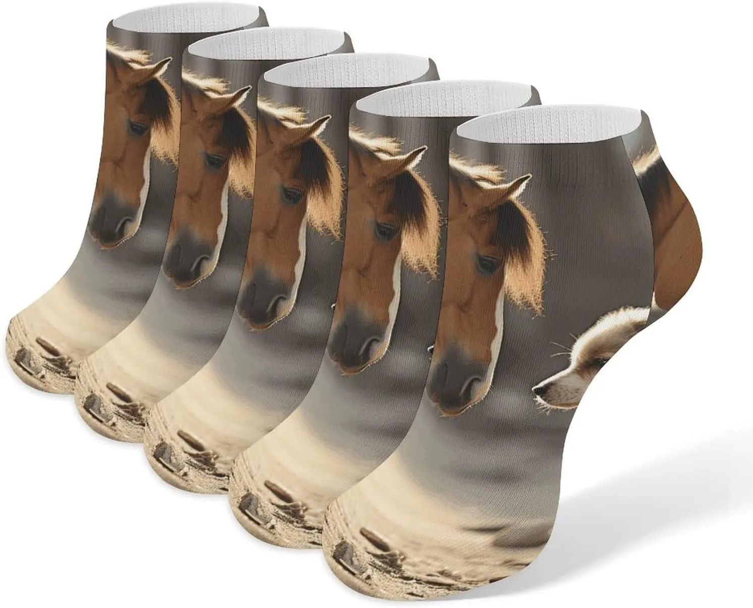 5 Pairs Ankle Socks Soft Breathable No Show Socks Comfortable Cotton Low Cut Casual Socks for Women Men Cute Dog And Horse
