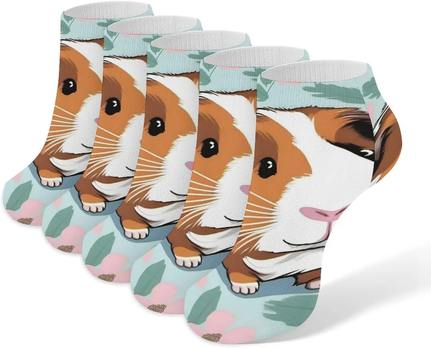 5 Pairs Ankle Socks Soft Breathable No Show Socks Comfortable Cotton Low Cut Casual Socks for Women Men Cute Guinea