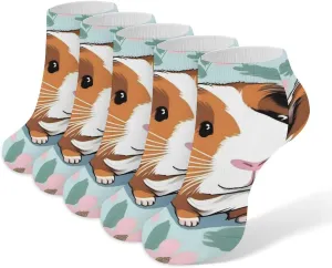 5 Pairs Ankle Socks Soft Breathable No Show Socks Comfortable Cotton Low Cut Casual Socks for Women Men Cute Guinea