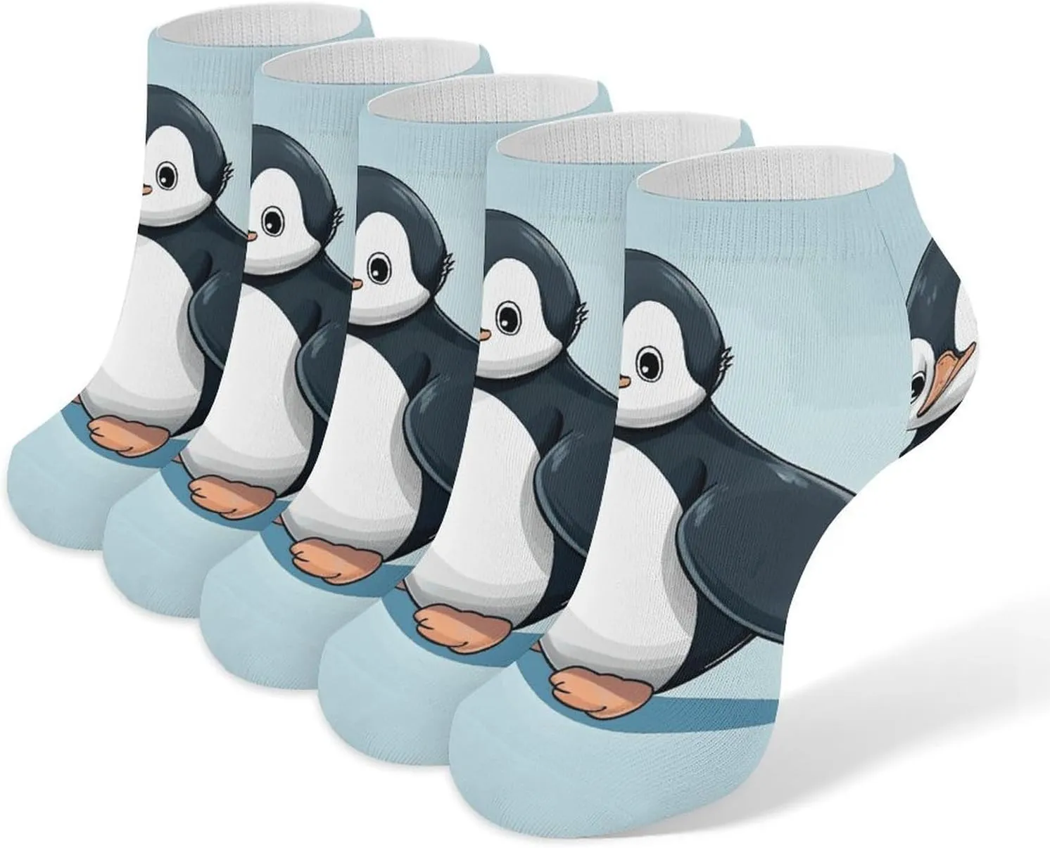 5 Pairs Ankle Socks Soft Breathable No Show Socks Comfortable Cotton Low Cut Casual Socks for Women Men Cute Penguin