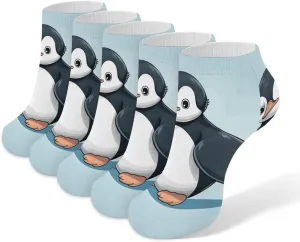 5 Pairs Ankle Socks Soft Breathable No Show Socks Comfortable Cotton Low Cut Casual Socks for Women Men Cute Penguin