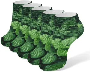 5 Pairs Ankle Socks Soft Breathable No Show Socks Comfortable Cotton Low Cut Casual Socks for Women Men Densely Growing Green Plants