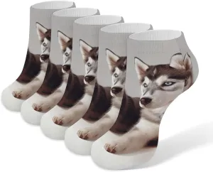 5 Pairs Ankle Socks Soft Breathable No Show Socks Comfortable Cotton Low Cut Casual Socks for Women Men Dog Printing