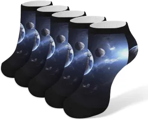 5 Pairs Ankle Socks Soft Breathable No Show Socks Comfortable Cotton Low Cut Casual Socks for Women Men Earth And Moon