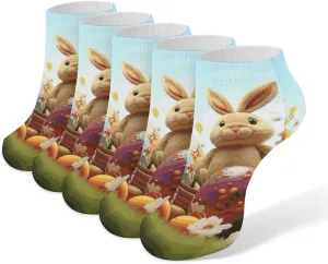 5 Pairs Ankle Socks Soft Breathable No Show Socks Comfortable Cotton Low Cut Casual Socks for Women Men Easter Colorful Eggs