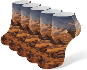 5 Pairs Ankle Socks Soft Breathable No Show Socks Comfortable Cotton Low Cut Casual Socks for Women Men Egyptian Pyramids