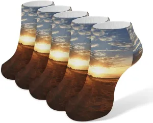 5 Pairs Ankle Socks Soft Breathable No Show Socks Comfortable Cotton Low Cut Casual Socks for Women Men Field Sunrise