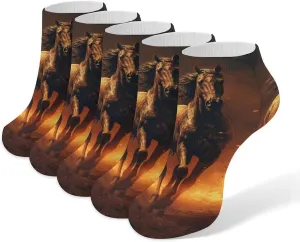 5 Pairs Ankle Socks Soft Breathable No Show Socks Comfortable Cotton Low Cut Casual Socks for Women Men Flame Horse