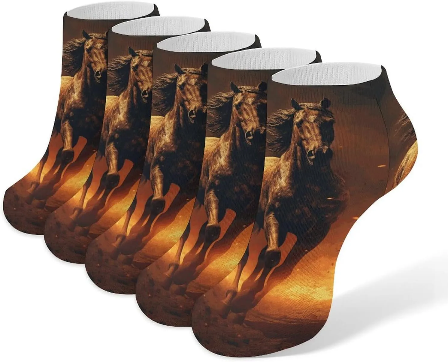 5 Pairs Ankle Socks Soft Breathable No Show Socks Comfortable Cotton Low Cut Casual Socks for Women Men Flame Horse