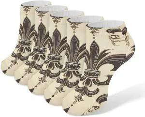 5 Pairs Ankle Socks Soft Breathable No Show Socks Comfortable Cotton Low Cut Casual Socks for Women Men Fleur-de-Lis And Coat Arms Knight